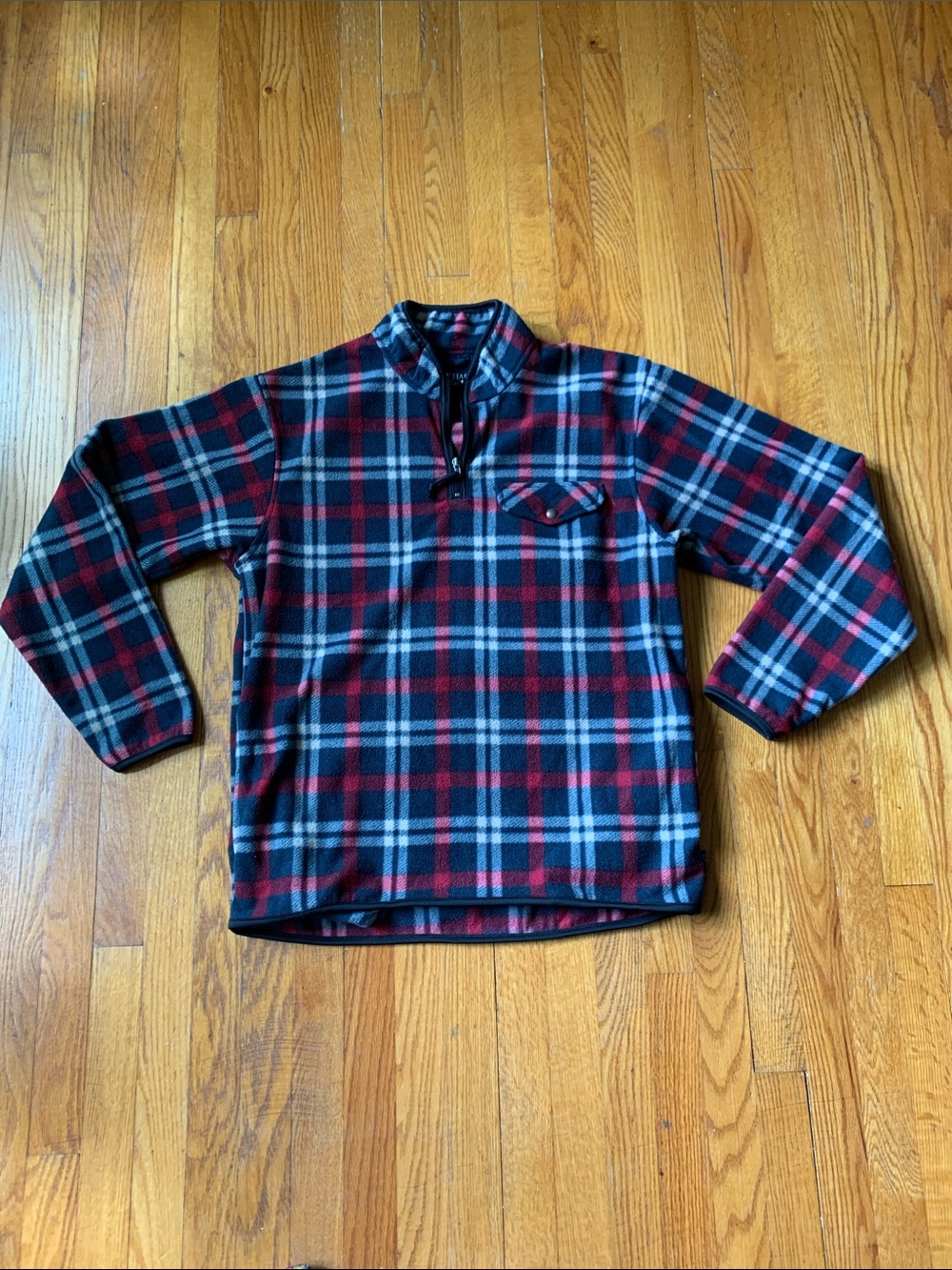 Chaps Classic Plaid 1/4 zip Fleece Heavyweight Pullover, Pockets Size L